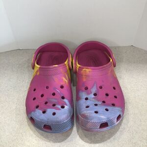 Pink Girls Classic Clog Marbled Tie Die Pink‎ Croc Size J4 Comfort Slip On